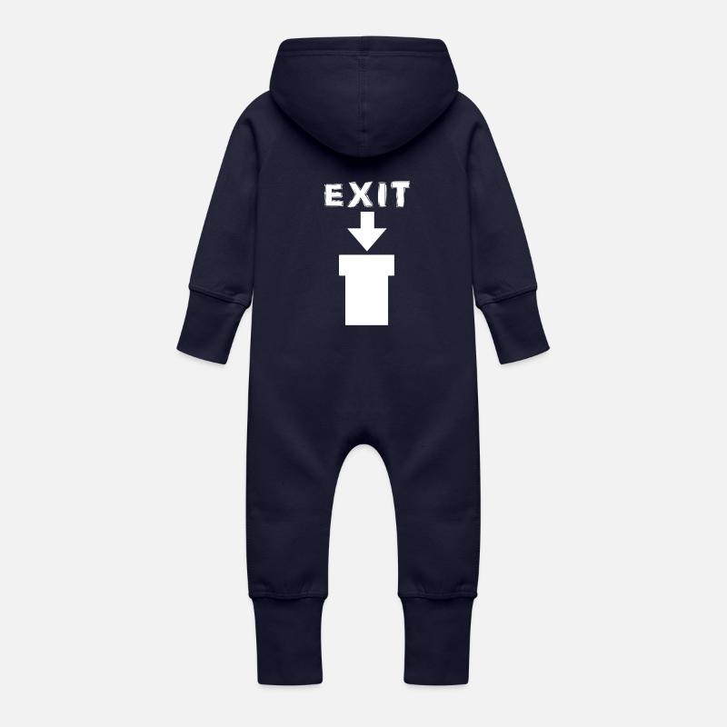 Exit Comic Retro Design - Baby Organic Sweat Overalls With Hood - navy