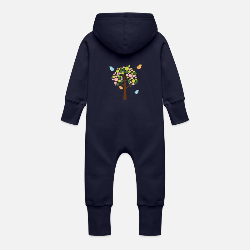 Vögel und Baum - Baby Bio Sweat Overall mit Kapuze - Navy