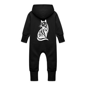Silhouette décorative de chats dans le style tribal - Grenouillère à capuche bio en molleton Bébé - vanille - Dos