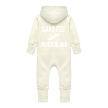 Saas Fee Switzerland Snowboarders - Baby Organic Sweat Overalls With Hood - vanilla - Back