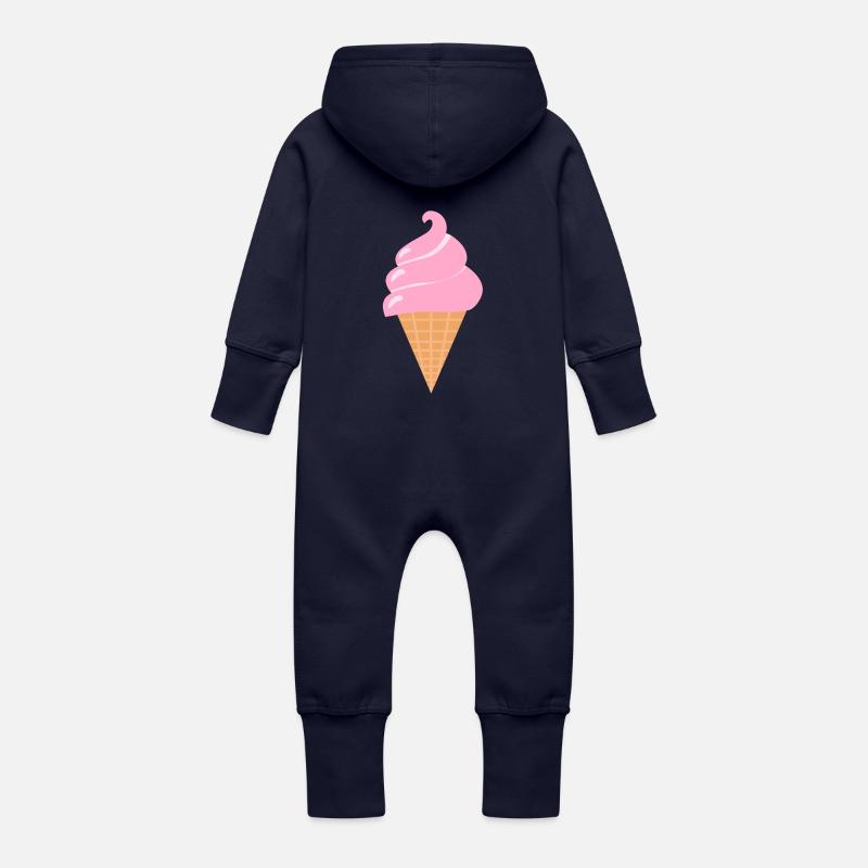 Glaces douces - Crème glacée rose d’été - Grenouillère à capuche bio en molleton Bébé - marine