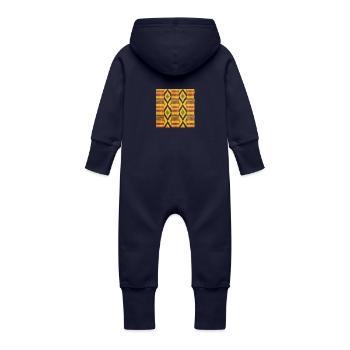 Groene, gele en zwart gekleurde ruitpatronen - Baby bio sweat kruippakje met capuchon - navy - Achter