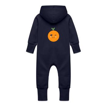 Orangen Frucht Früchte Kostüm Fasching Karneval - Baby Bio Sweat Overall mit Kapuze - Navy - Hinten