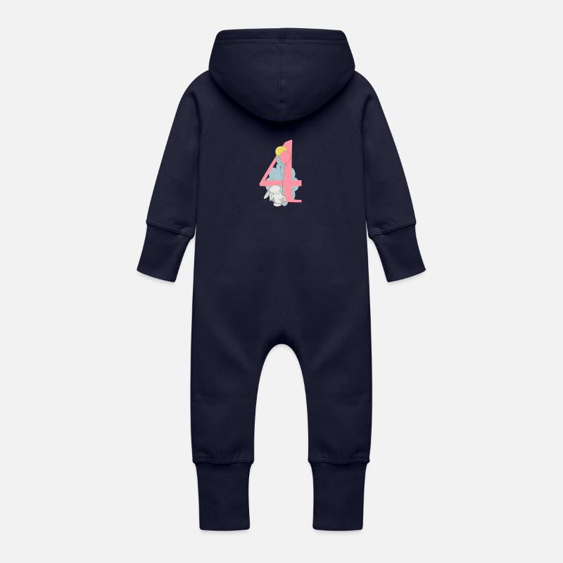 Numéro d'anniversaire 4 Hase - Grenouillère à capuche bio en molleton Bébé - marine