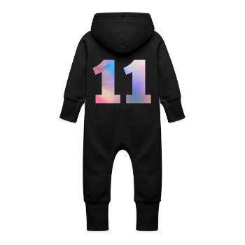 Colorful Number 11 - Baby Organic Sweat Overalls With Hood - vanilla - Back