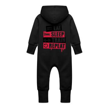 eat_sleep_train_repeat_2_f2 - Baby Bio Sweat Overall mit Kapuze - Vanille-Milchshake - Hinten
