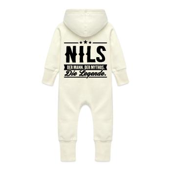 Man Myth Legend Nils - Baby Organic Sweat Overalls With Hood - vanilla - Back