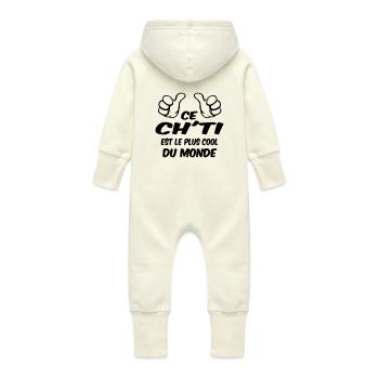 Ch'ti / Chti / Nord / Lille / Biloute / Papa - Grenouillère à capuche bio en molleton Bébé - vanille - Dos