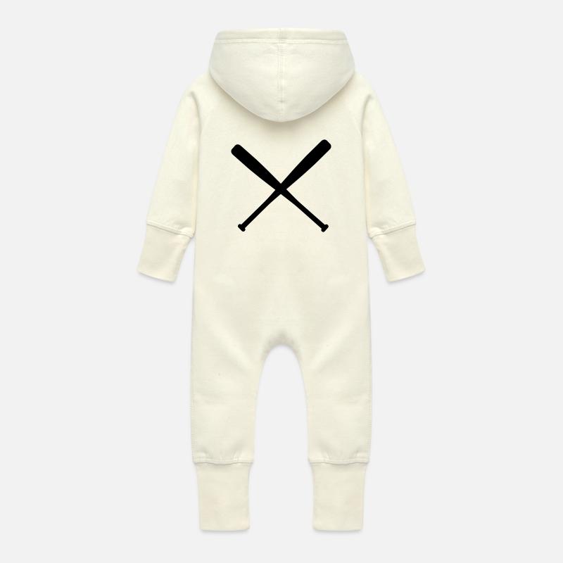 baseball bat crossed - Grenouillère à capuche bio en molleton Bébé - vanille