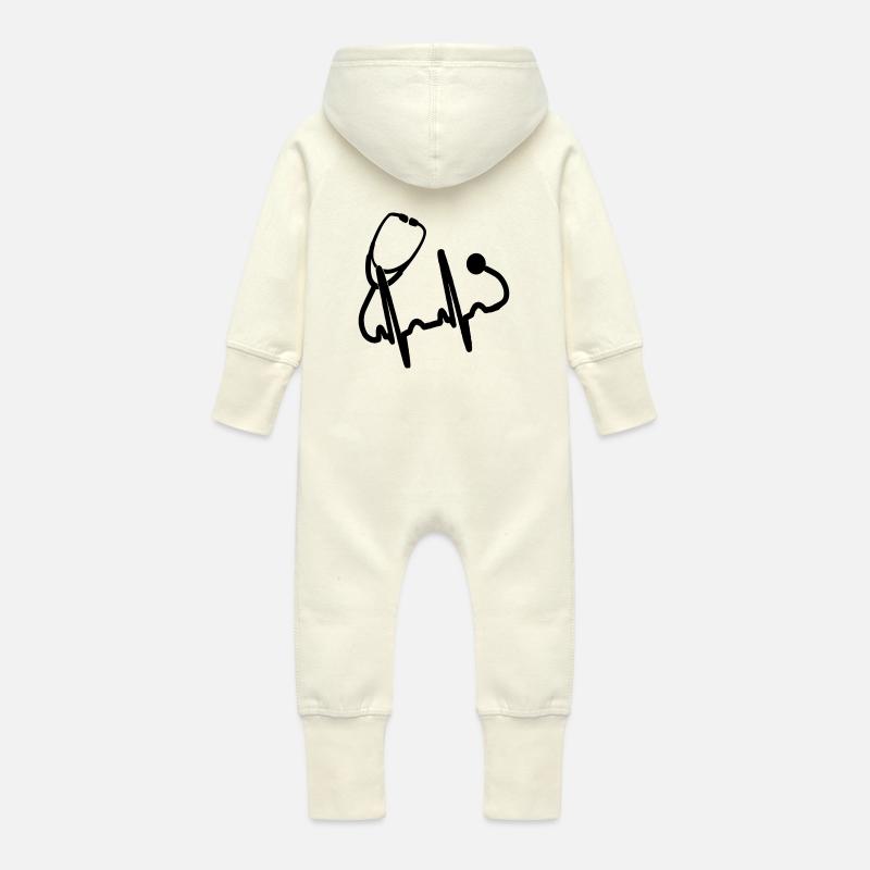 Stethoskop, EKG - Baby Bio Sweat Overall mit Kapuze - Vanille-Milchshake