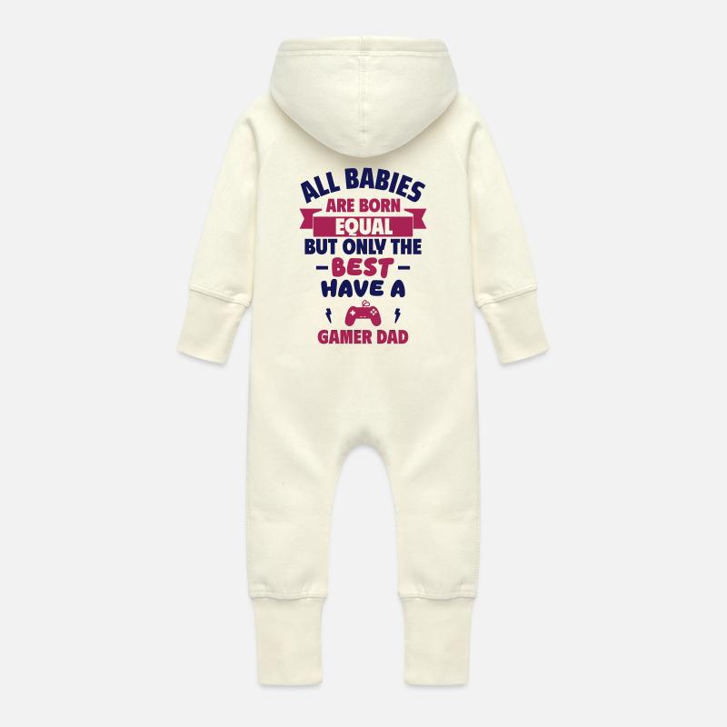 Bébé,Papa Gamer,Geek,Jeux,Cadeau de naissance - Grenouillère à capuche bio en molleton Bébé - vanille