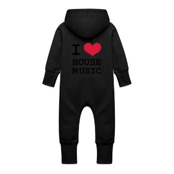 I Love House Music! - Baby Organic Sweat Overalls With Hood - vanilla - Back