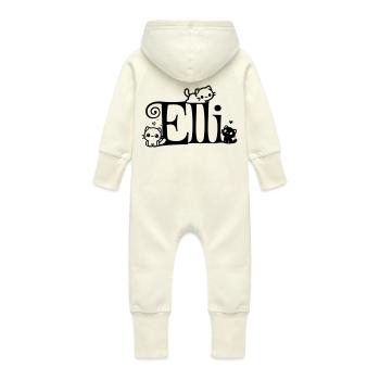 Elli surname First name Kitten name - Baby Organic Sweat Overalls With Hood - vanilla - Back