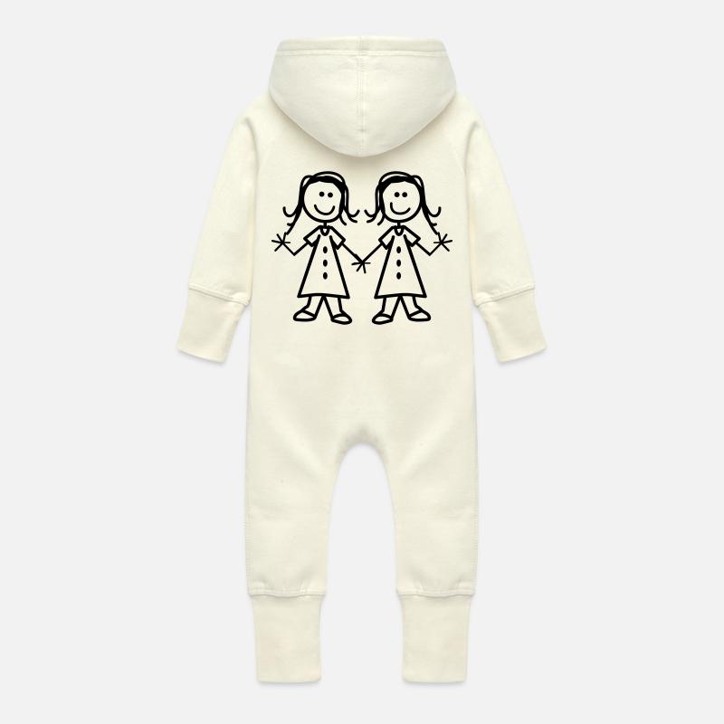 Zwillinge Mädchen 2014 - Baby Bio Sweat Overall mit Kapuze - Vanille-Milchshake
