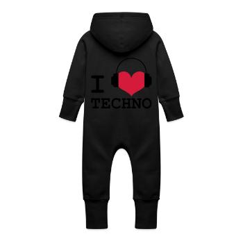 I Love Techno! - Baby Bio Sweat Overall mit Kapuze - Vanille-Milchshake - Hinten
