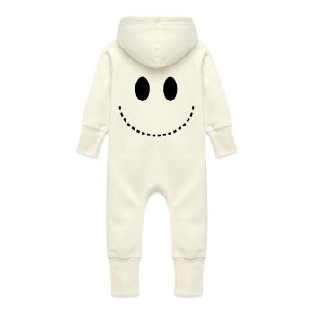 Smiley - Baby Organic Sweat Overalls With Hood - vanilla - Back