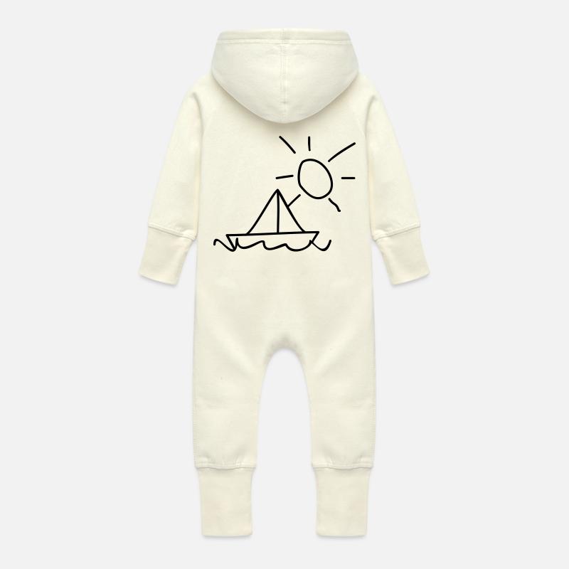 Kinderzeichnungen: Segelboot - Grenouillère à capuche bio en molleton Bébé - vanille