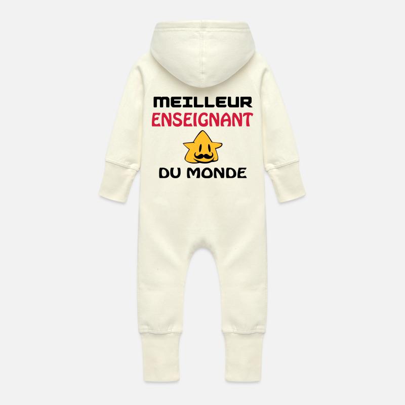 MEILLEUR ENSEIGNANT DU MONDE - Grenouillère à capuche bio en molleton Bébé - vanille
