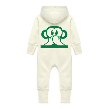 3 Wise Monkeys Speak Nothing Talk Keeps Mouth Shut - Baby Organic Sweat Overalls With Hood - vanilla - Back