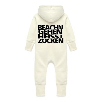 Beach go is called Zocken! - Baby Organic Sweat Overalls With Hood - vanilla - Back