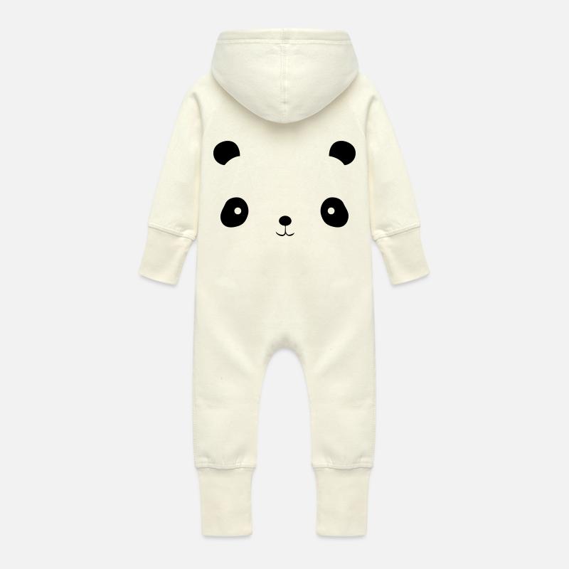 visage de panda - Grenouillère à capuche bio en molleton Bébé - vanille