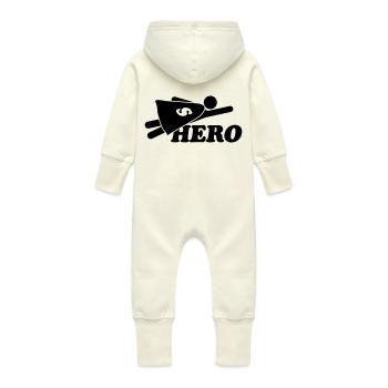 Super Hero Man - Baby Organic Sweat Overalls With Hood - vanilla - Back