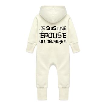 Epoux Mari Mariage Femme Wedding Amour Love - Baby Organic Sweat Overalls With Hood - vanilla - Back