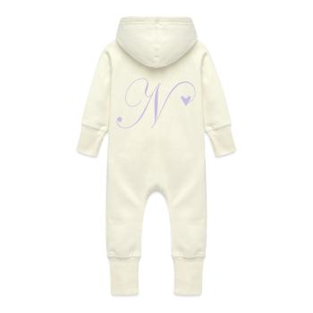 Monogram N Heart Vine - Baby Organic Sweat Overalls With Hood - vanilla - Back