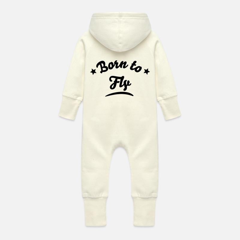 born to fly 01 - Grenouillère à capuche bio en molleton Bébé - vanille