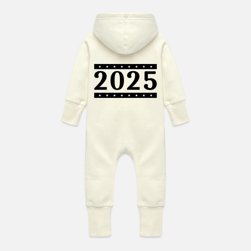 Année 2025 - Grenouillère à capuche bio en molleton Bébé - vanille