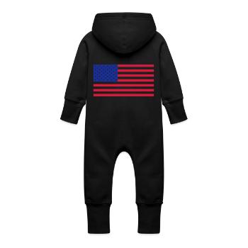 USA - flag - Baby Organic Sweat Overalls With Hood - vanilla - Back