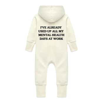 Mental Health - Baby Organic Sweat Overalls With Hood - vanilla - Back
