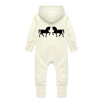 Deux chevaux fiers - Grenouillère à capuche bio en molleton Bébé - vanille - Dos