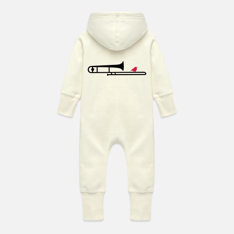 trombonebird - Baby Organic Sweat Overalls With Hood - vanilla