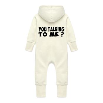 you talking to me badass slogan humor quote - Baby Organic Sweat Overalls With Hood - vanilla - Back