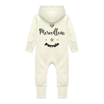 Merveilleux parrain - Grenouillère à capuche bio en molleton Bébé - vanille - Dos