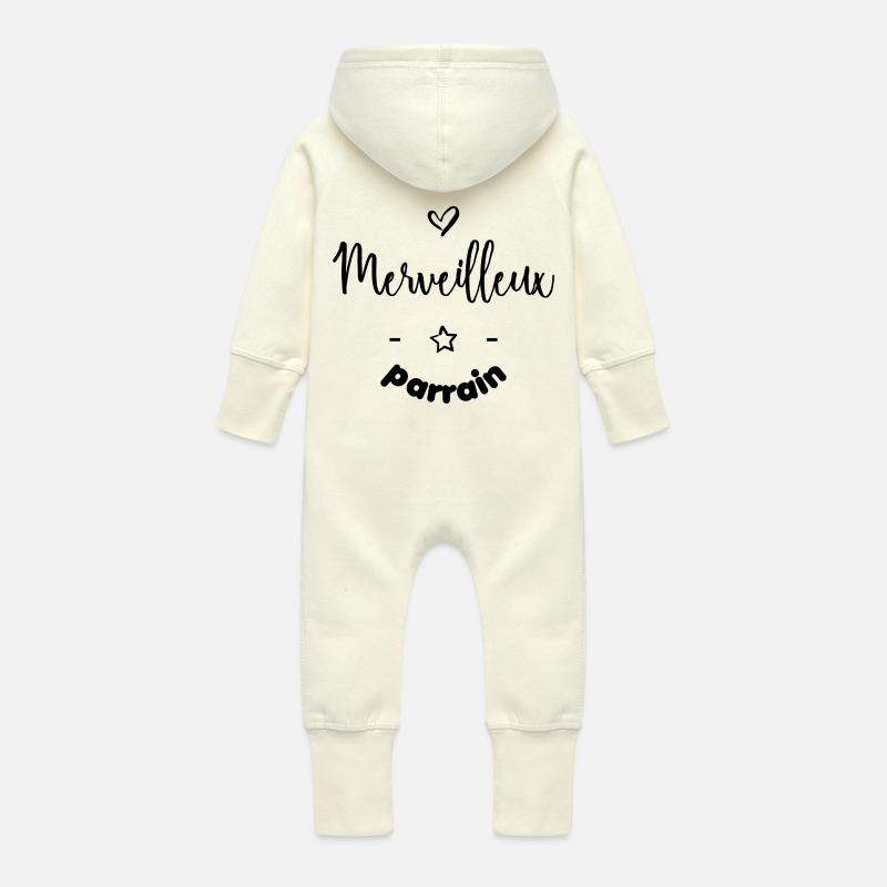 Merveilleux parrain - Grenouillère à capuche bio en molleton Bébé - vanille