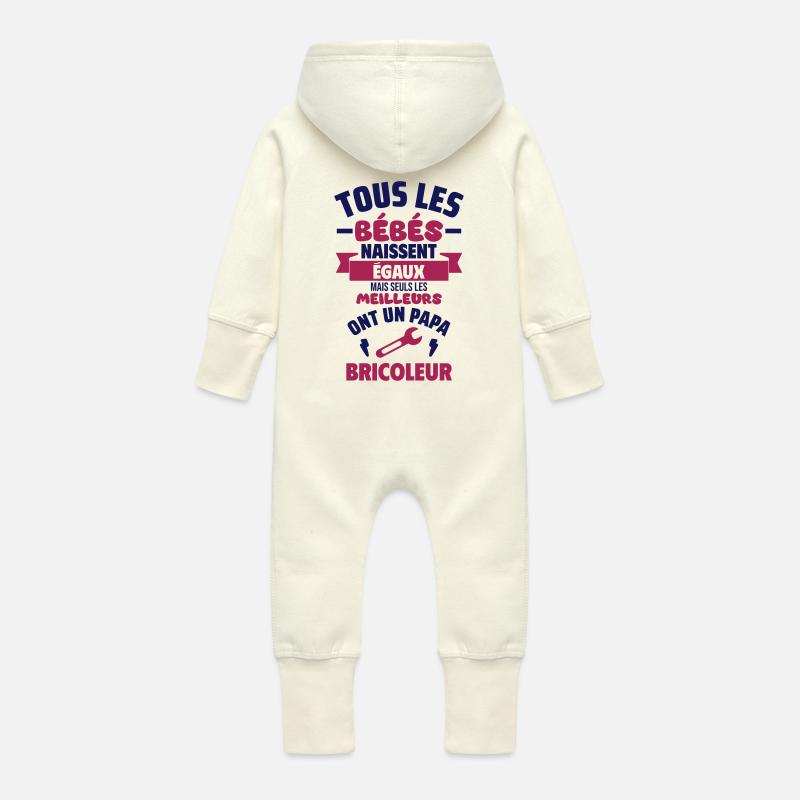 Bébé de papa bricoleur,humour,bricolage,naissance - Grenouillère à capuche bio en molleton Bébé - vanille