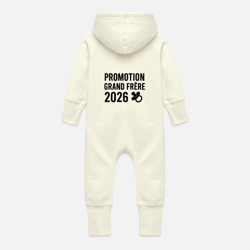 Annonce grossesse Grand frère 2026 - Grenouillère à capuche bio en molleton Bébé - vanille