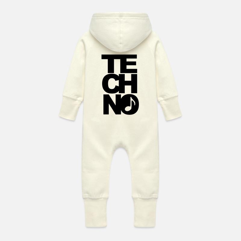 techno - Baby Organic Sweat Overalls With Hood - vanilla
