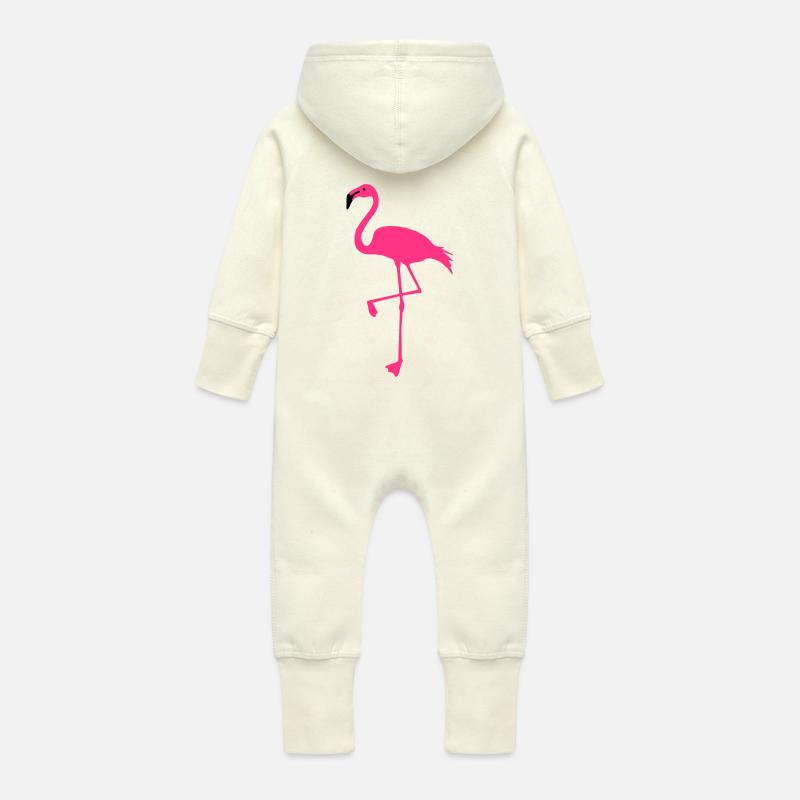 Flamant - Grenouillère à capuche bio en molleton Bébé - vanille