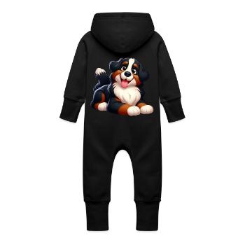 Bernese Mountain Dog 2 - Baby Organic Sweat Overalls With Hood - vanilla - Back