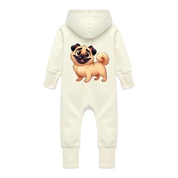 Pug 6 - Baby Organic Sweat Overalls With Hood - vanilla - Back