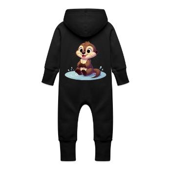 otter 3 - Baby Organic Sweat Overalls With Hood - vanilla - Back