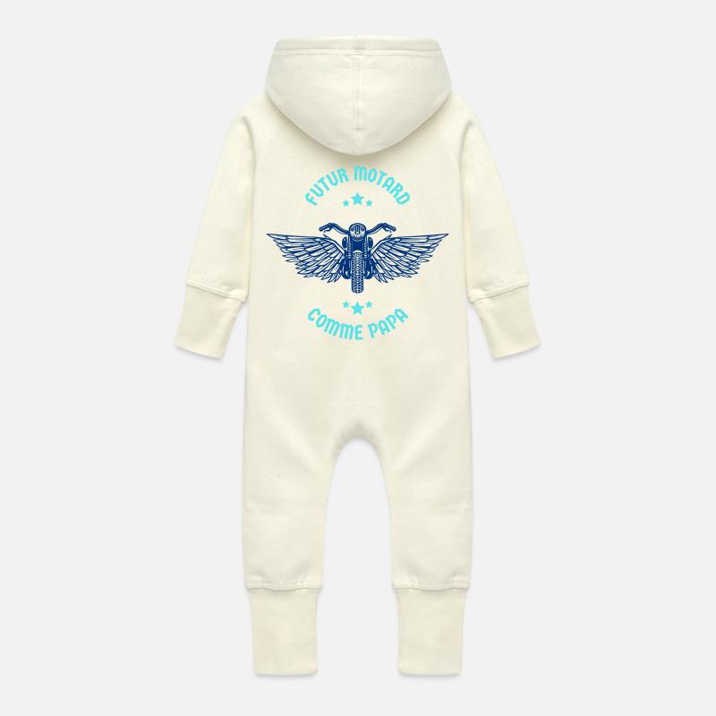 Futur Motard Comme Papa - Grenouillère à capuche bio en molleton Bébé - vanille