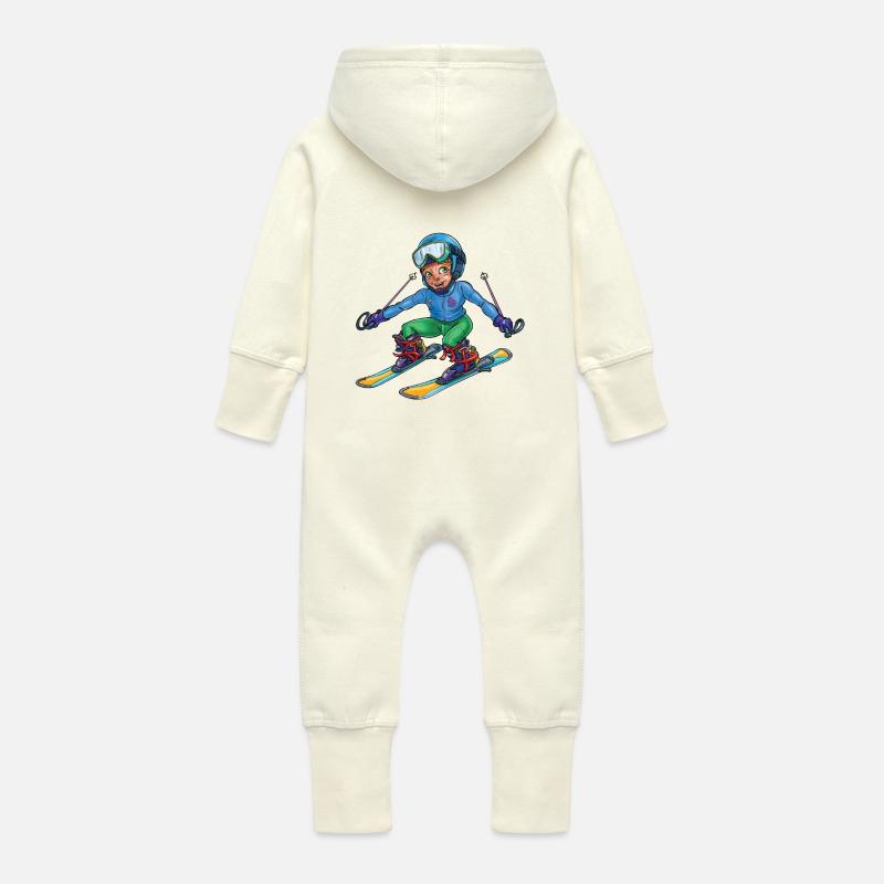 Petit skieur - Grenouillère à capuche bio en molleton Bébé - vanille