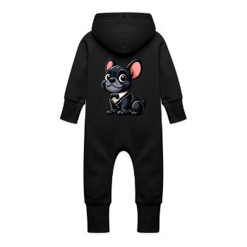 French Bulldog 5 - Baby Organic Sweat Overalls With Hood - vanilla - Back