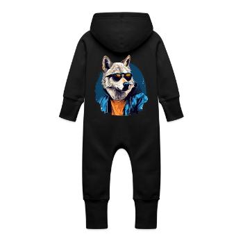 Loup polaire de style de rue | Amoureux des loups - Grenouillère à capuche bio en molleton Bébé - vanille - Dos