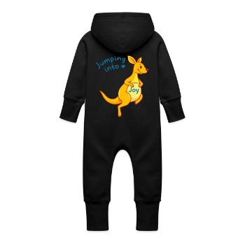 Jumping Joy : Kangourou jaune avec signe bleu - Grenouillère à capuche bio en molleton Bébé - vanille - Dos
