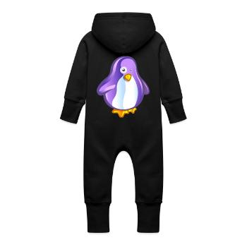 purple penguin - Baby Organic Sweat Overalls With Hood - vanilla - Back